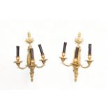 Pair of French Louis XVI gilded bronze 3-light wall sconces