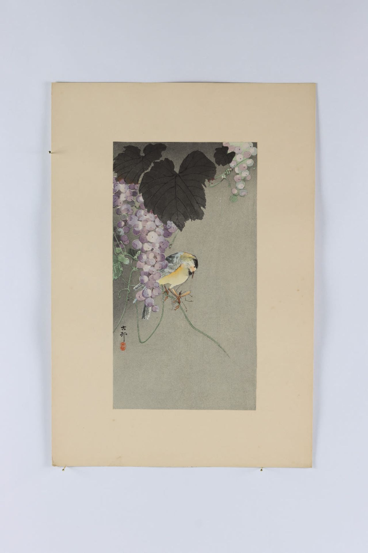 Willow tit on vine with insect, Koson Ohara 1877-1945 - Image 2 of 2