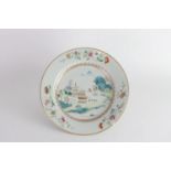 A Chinese famille rose landscape export porcelain plate, Qianlong, 18th Century