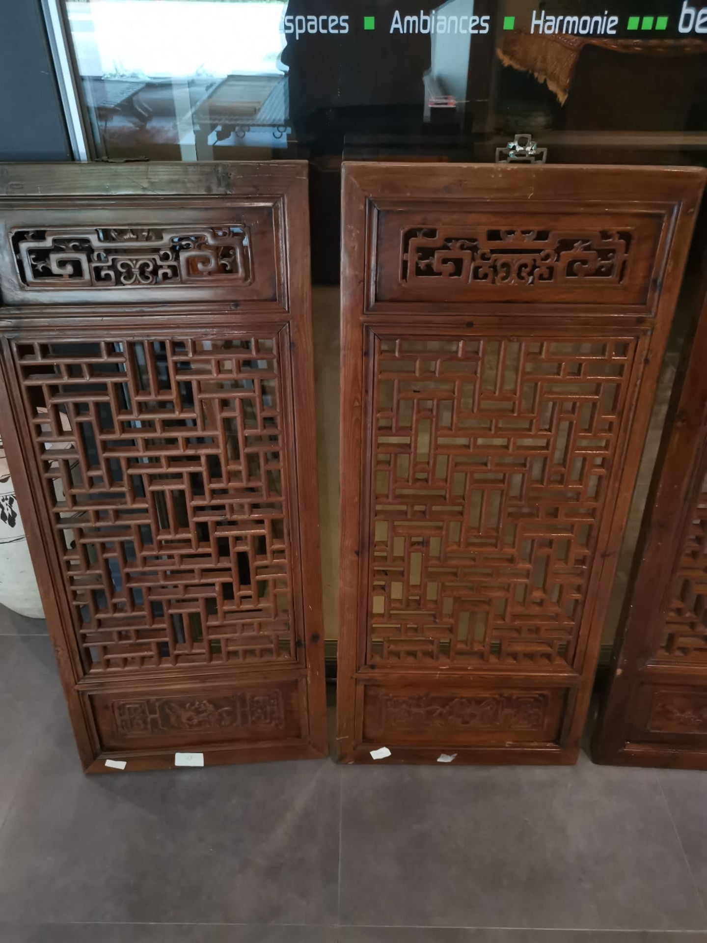 Set of two Chinese pine wood open fretwork panels - Image 2 of 2