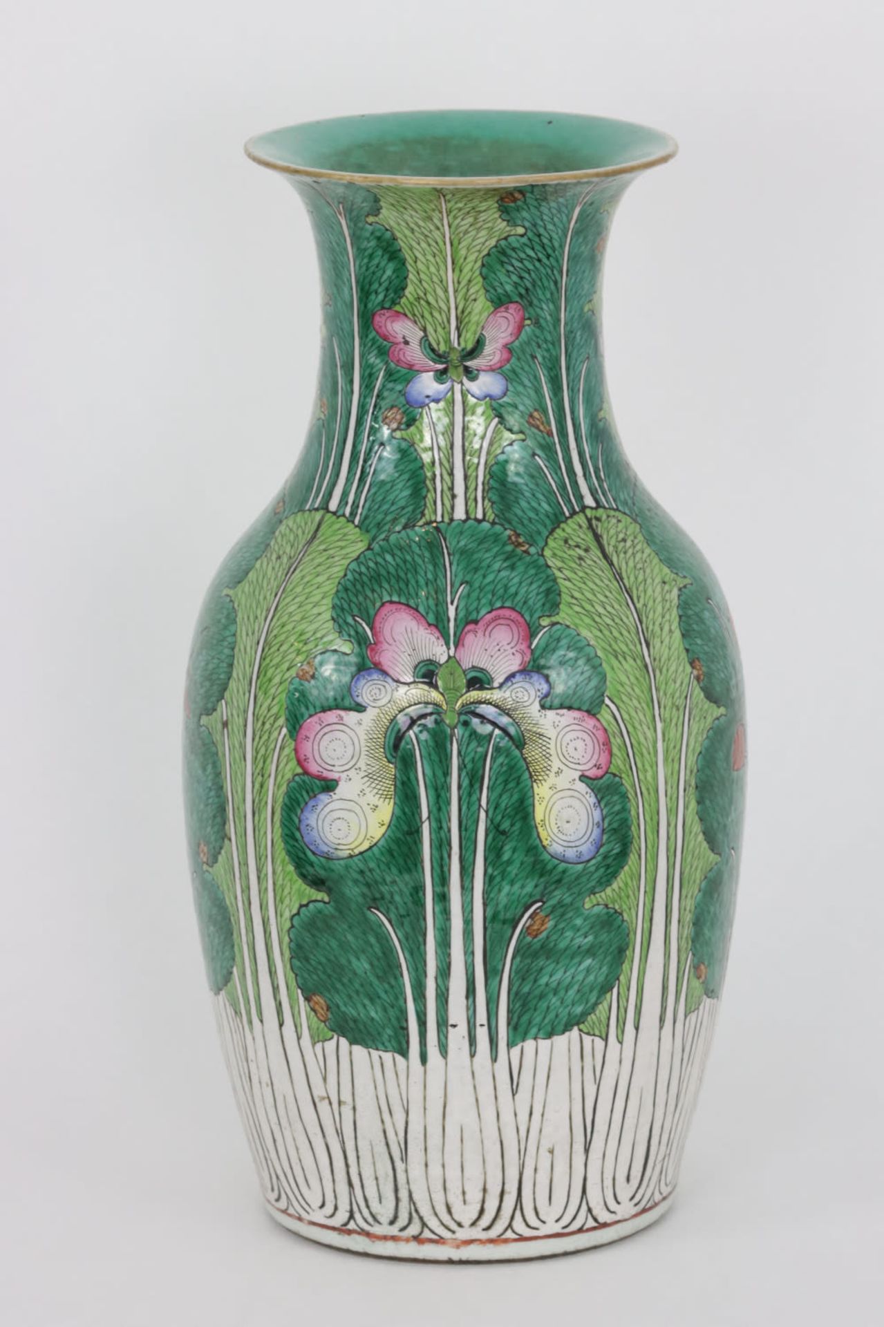 Chinese Bok Choy (Bai Cai) and Butterfly Famille Verte Porcelain Vase, 19th Century