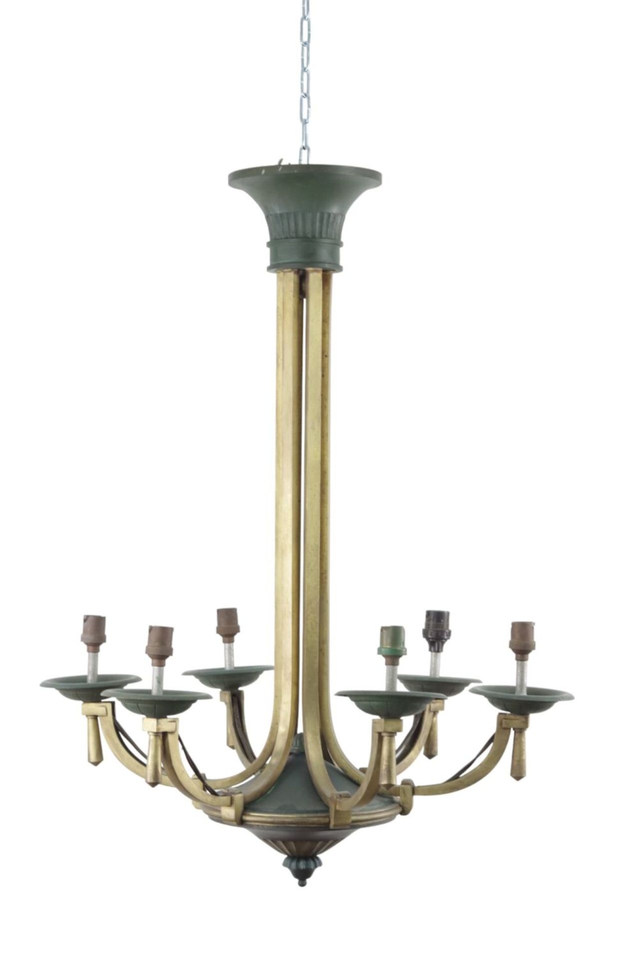 A bronze Six-light chandelier by Henri Petitot, first half of the 20th Century.