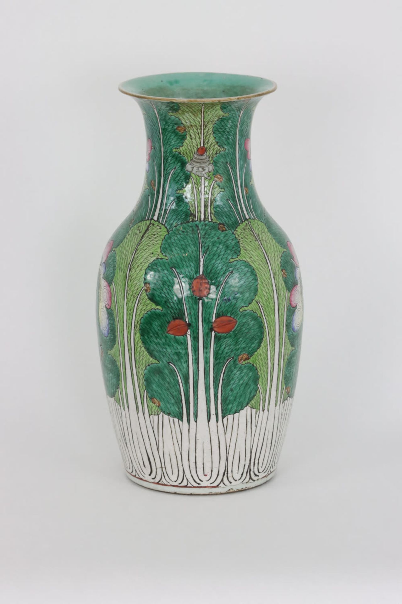 Chinese Bok Choy (Bai Cai) and Butterfly Famille Verte Porcelain Vase, 19th Century - Image 2 of 15