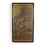 A large Chinese painting in ink and colour on silk depicting horses, After Lang Shining (Giuseppe Ca