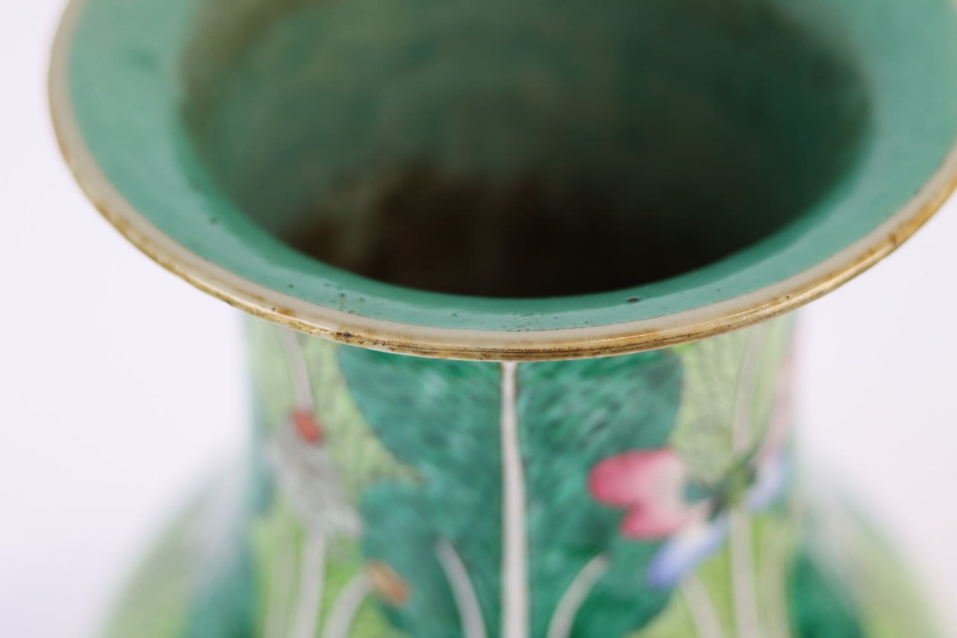 Chinese Bok Choy (Bai Cai) and Butterfly Famille Verte Porcelain Vase, 19th Century - Image 5 of 15