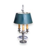 A silver plated bouillotte three-light lamp by Maison Charles, 20th Century