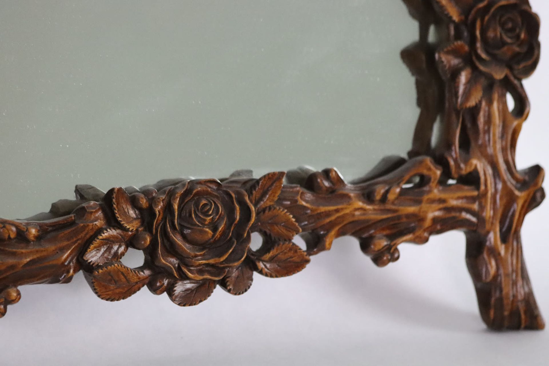 A Chinese mirror shaped with carved flowers and branches, first half 20th Century - Image 6 of 7