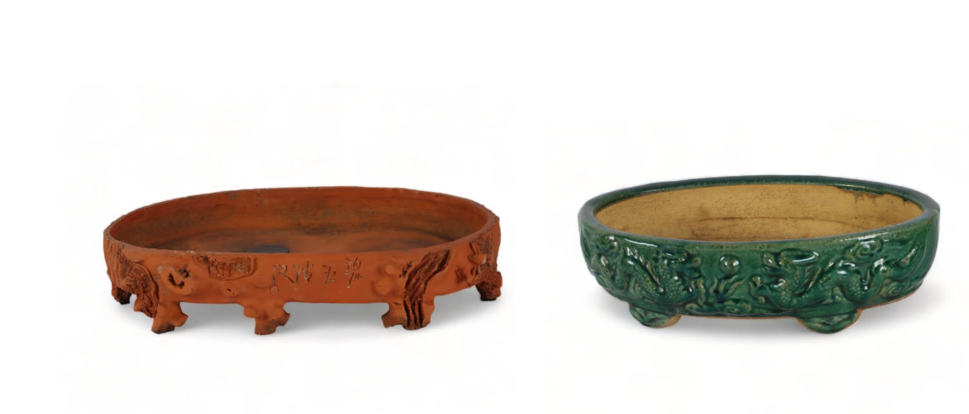 A Chinese glazed pottery and a Yixing stoneware jardinière, 20th Century