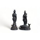 Two Japanese bronze groups depicting Kannon on a carp and on a turtle, 19th/20th C.
