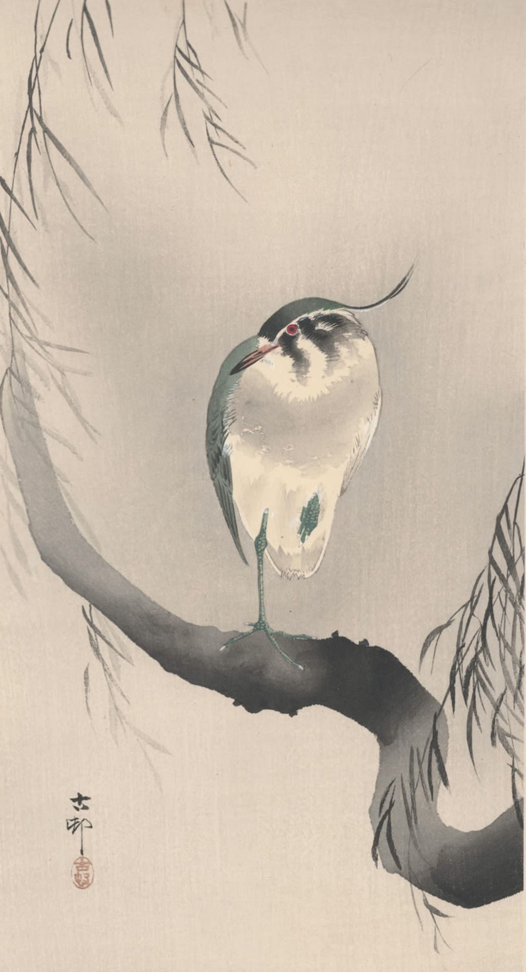 Northern Lapwing on a Willow Branch, Koson Ohara 1877-1945