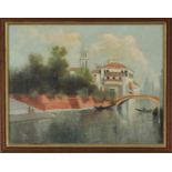 Oil painting on canvas, Canal scene with figures, Martin Rico y Ortega (1833-1908)