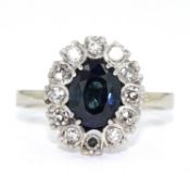Ring 585, 1 blauer Saphir, Diamanten