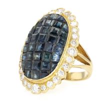 Ring 750 Gold, Brillanten, blaue Saphire