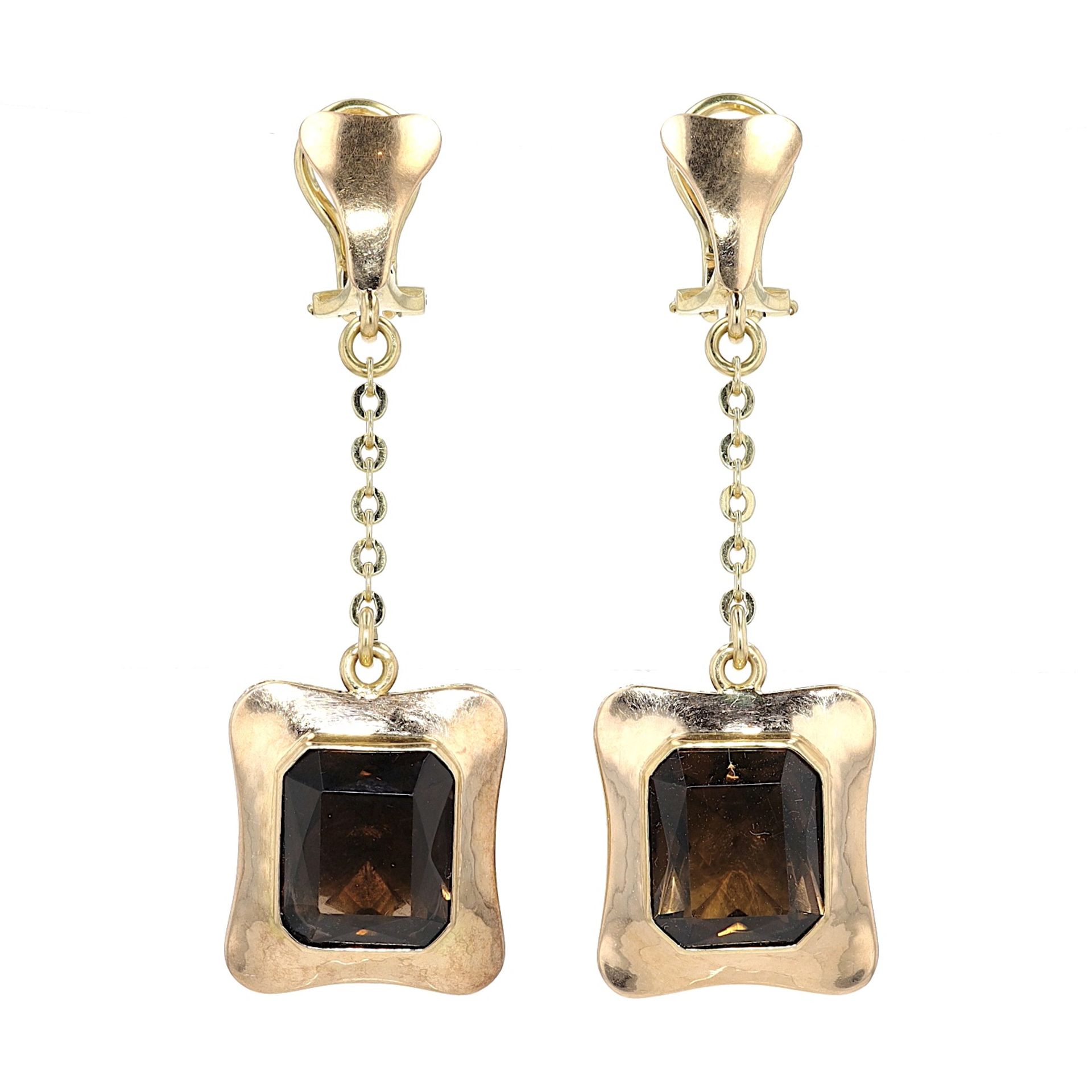 1 pair of 585 gold earrings with smoky quartz
