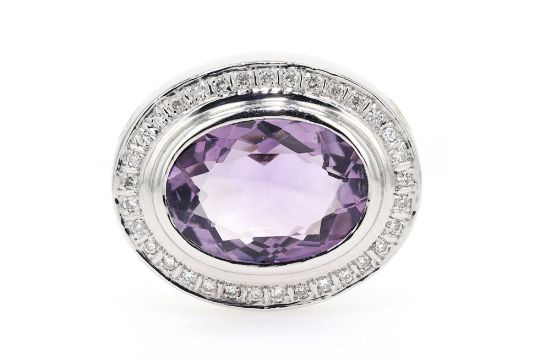 Kette mit Anhänger in 750 Gold mit Brillanten und einem Amethyst  - Bild 2 aus 8