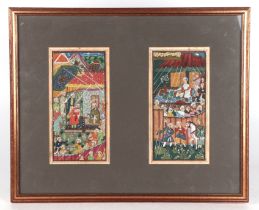 A pair of 19th century Indo-Persian hand illuminated pages from the Koran, framed & glazed in a
