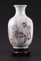 A Chinese republic vase, decorated figures and calligraphy and having a four character blue mark