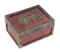 A Japanese antimony mounted hardwood box decorated with a dragon figure and chrysanthemums, 12.