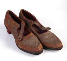 A pair of 19th century Ottoman Turkish brocade and leather shoes. Condition Report Both shoes are