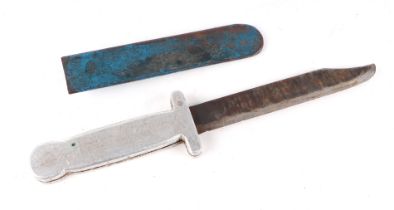 A WWI fighting knife with single edged dagger blade 15cms (6ins) and aluminium handle and crosspiece