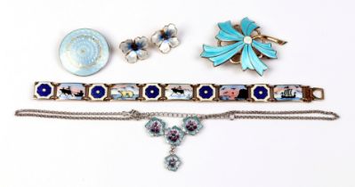 A quantity of assorted silver & enamel jewellery to include a David Andersen bracelet, 66g.