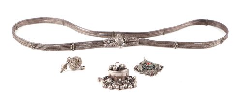 A quantity of Indian white metal (tests as silver) jewellery to include a long five strand and woven