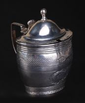 A George III silver mustard pot with blue glass liner, London 1802 and maker's mark for Charles Fox,