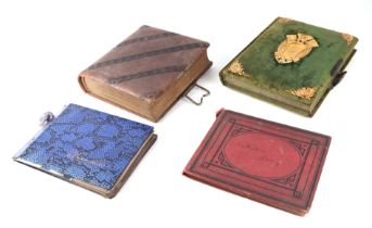 A Victorian brass mounted green velvet photograph album; together with a brown leather carte de