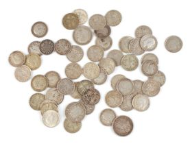 A group of Victorian and later silver sixpences and 3d coins, 78g.