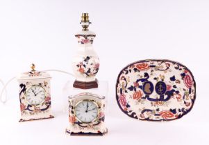 A Masons Ironstone Mandalay pattern mantle clock, 13cms wide; together with another similar, 12.5cms