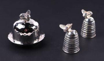 A Culinary Concepts London silver plated small beehive butter dish; together with a Honey Beehive