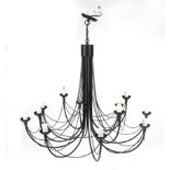 A large painted metal twelve-branch ceiling light, 99cms wide.