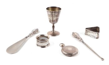 A silver goblet, Birmingham 1969, 79g; together with two silver napkin rings, 39g; a silver