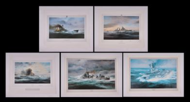 After Robert Taylor - five artist proof prints - HM Bismarck, HMS Belfast, HMS Ark Royal, HMS