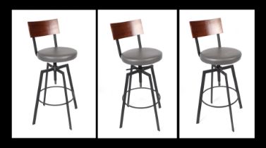 A set of three urban walnut industrial bar stools (3)