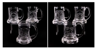 Six Dartington Crystal commemorative tankards from 1987 to 1992 to include 21 Years of Dartington,