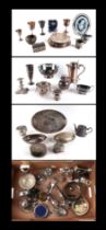 A quantity of assorted silver plated items to include a candlestick, cream jugs, footed bowl,