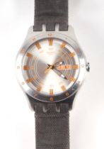 A gentleman's vintage Swatch wristwatch, numbered 'SR626SW', on a leather strap.