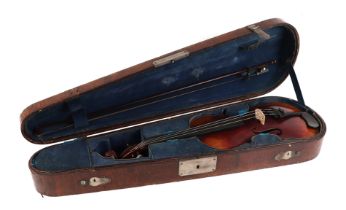 A 19th century violin with 14" two piece back, bears paper label 'Friedrich August Glass', with