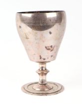 A white metal chalice, 14.5cms high. Condition Report There are no hallmarks as it is white metal.