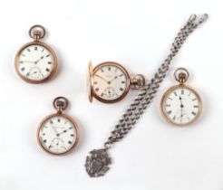 A Waltham gold plated full hunter pocket watch; together with three other gold plated open faced