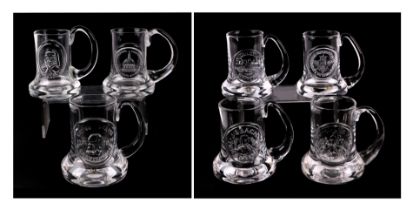 Seven 1980's Dartington Crystal commemorative tankards from 1981 to 1986 to include Derby First
