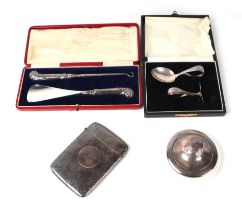 An early 20th century silver visiting card case, initialled, 76g, Birmingham 1902; together with a