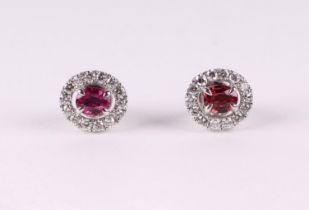 A pair of 14ct white gold diamond and ruby stud earrings, 2.5g.
