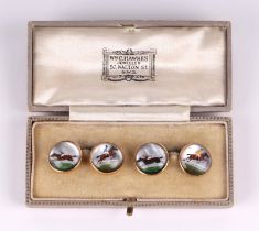 Sporting interest: A pair of 9ct gold and crystal cufflinks, each link decorated with a racehorse