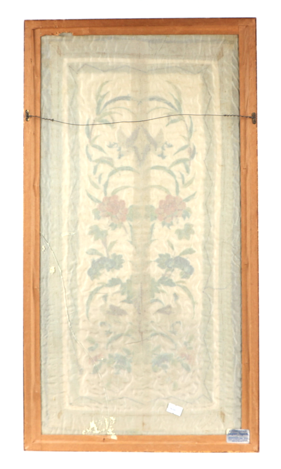 A Chinese silk embroidered sleeve panels decorated with birds amongst foliage, framed & glazed, 32 - Image 4 of 4