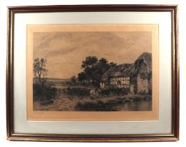 After Benjamin Williams Leader RA (1831-1923) - Shere Village, Surrey 1866 - etching by David Law,