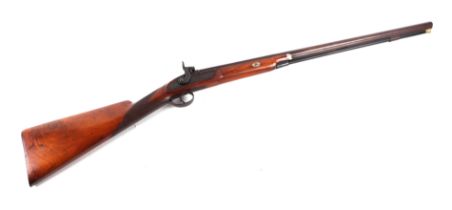 A 19th century Calvert single barrel percussion capped sporting rifle with walnut stock, engraved