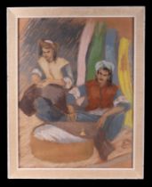 Sue Southby - Kurdish Tailors -pastel, label to verso, framed & glazed, 42 by 55cms.