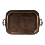 An Indian white metal two-handled rectangular tray, 49cms wide.